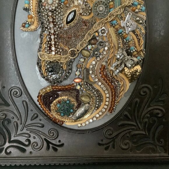 JEWELED PICTURE Bronze Frame Horse Artist Design Vintage & Modern Jewels 5X7 - Picture 4 of 11